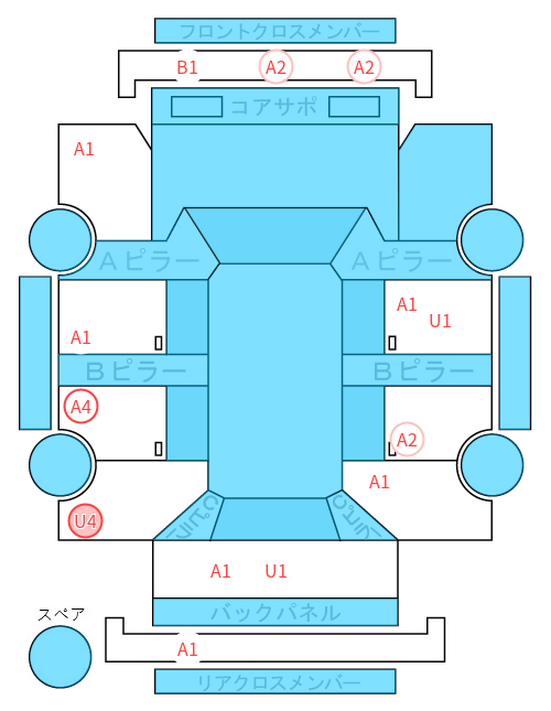 Body condition diagram (damage marks, Japanese labels)
