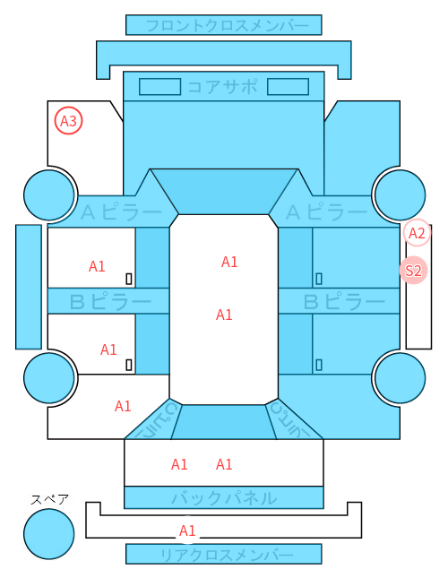 Body condition diagram (damage marks, Japanese labels)