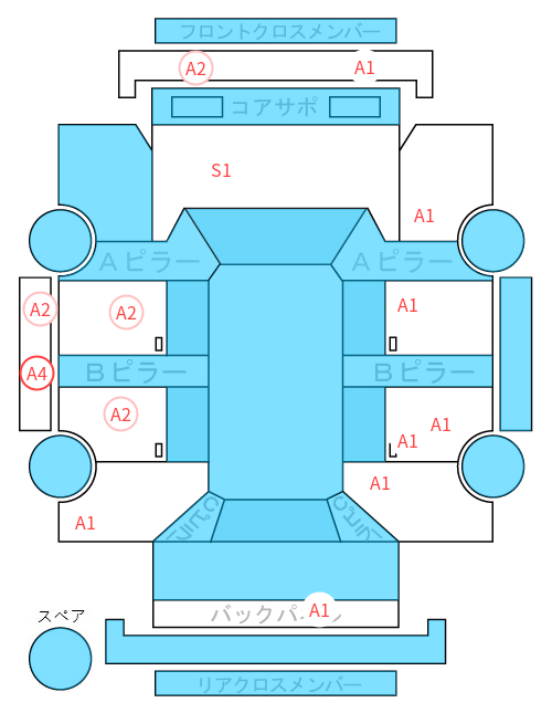 Body condition diagram (damage marks, Japanese labels)