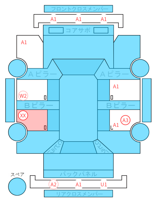 Body condition diagram (damage marks, Japanese labels)
