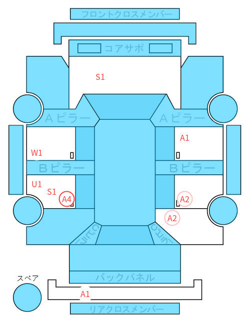 Body condition diagram (damage marks, Japanese labels)