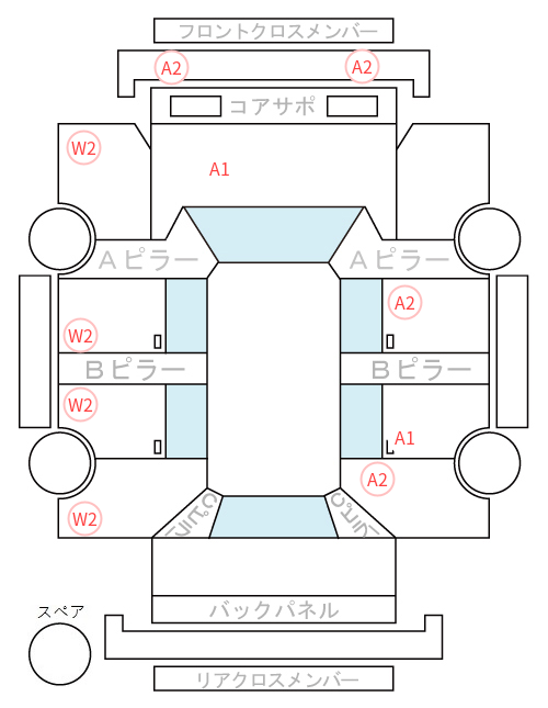 Body condition diagram (damage marks, Japanese labels)