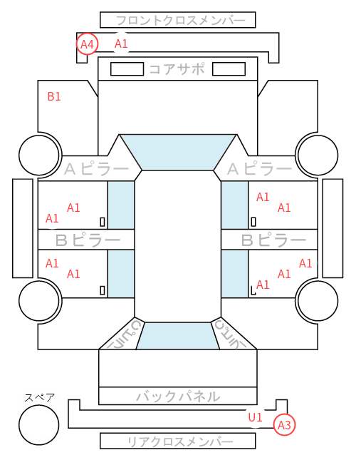 Body condition diagram (damage marks, Japanese labels)