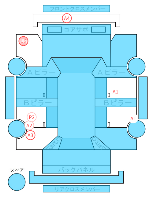 Body condition diagram (damage marks, Japanese labels)