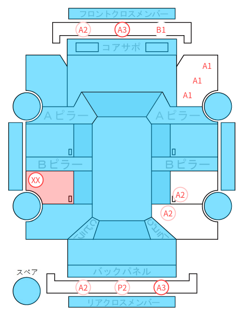 Body condition diagram (damage marks, Japanese labels)