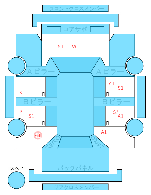 Body condition diagram (damage marks, Japanese labels)