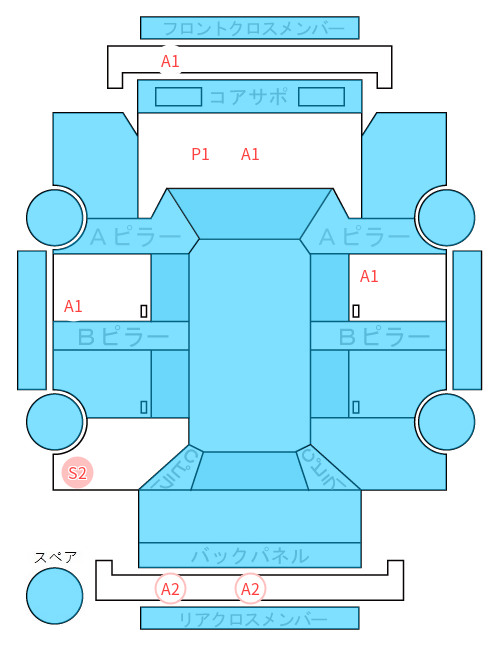 Body condition diagram (damage marks, Japanese labels)
