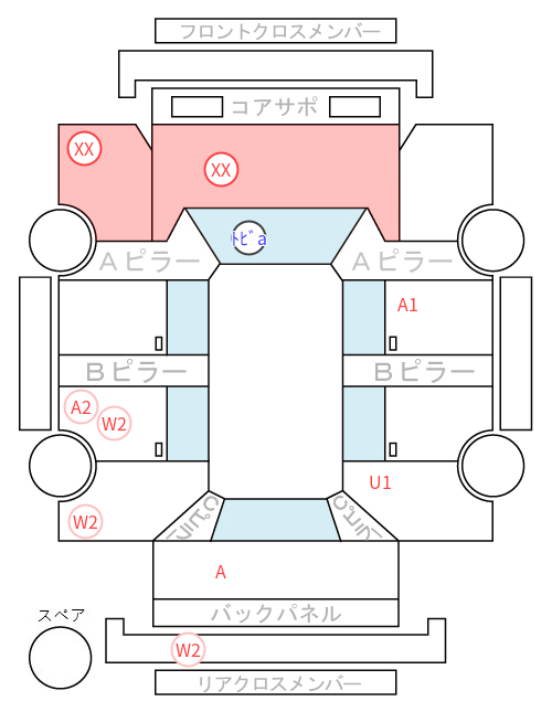 Body condition diagram (damage marks, Japanese labels)