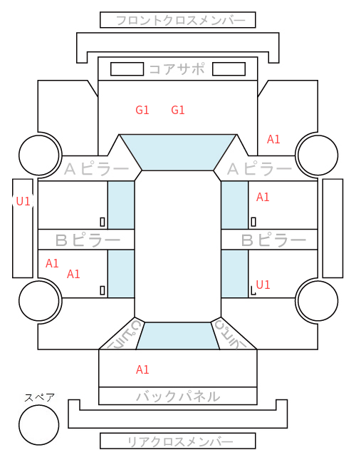 Body condition diagram (damage marks, Japanese labels)
