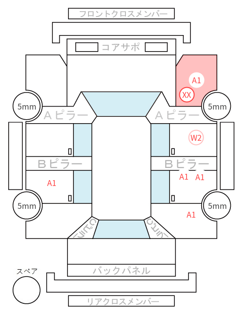 Body condition diagram (damage marks, Japanese labels)