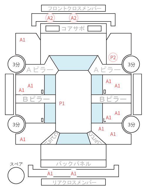 Body condition diagram (damage marks, Japanese labels)