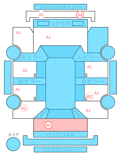 Body condition diagram (damage marks, Japanese labels)
