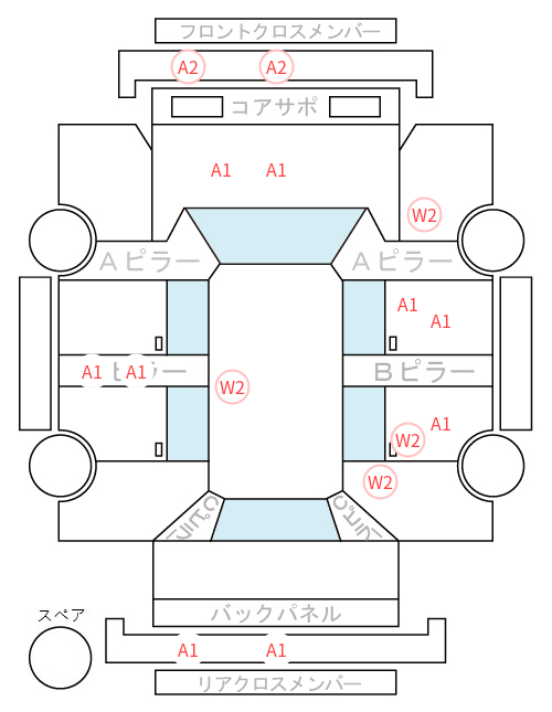 Body condition diagram (damage marks, Japanese labels)