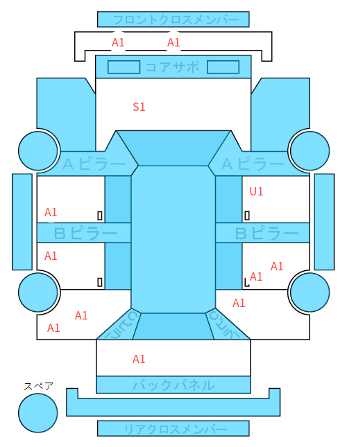 Body condition diagram (damage marks, Japanese labels)