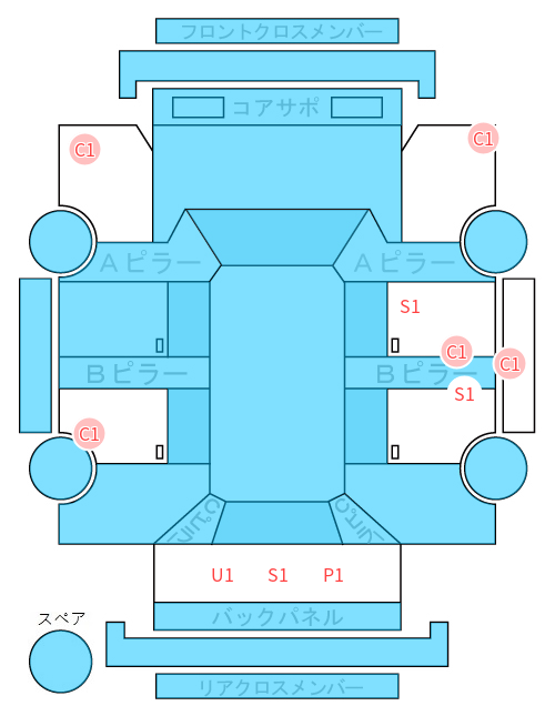 Body condition diagram (damage marks, Japanese labels)