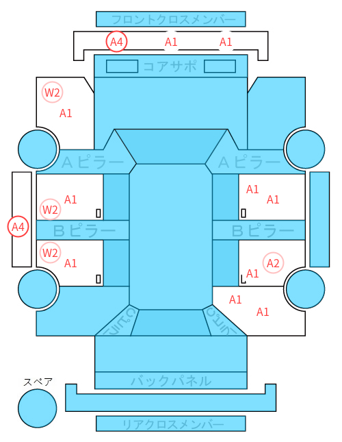 Body condition diagram (damage marks, Japanese labels)