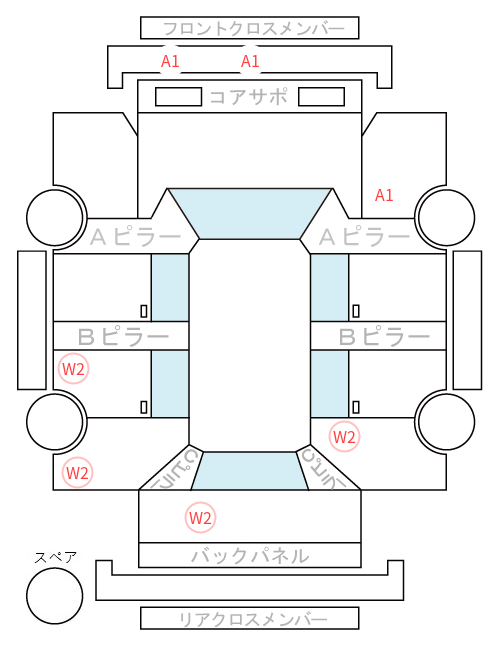 Body condition diagram (damage marks, Japanese labels)