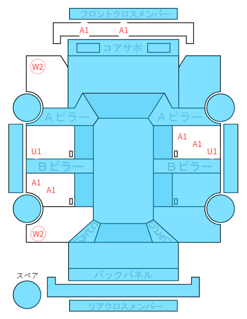 Body condition diagram (damage marks, Japanese labels)
