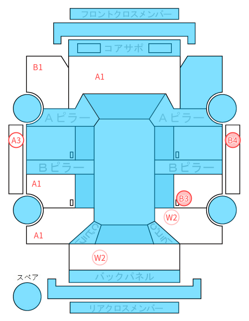 Body condition diagram (damage marks, Japanese labels)