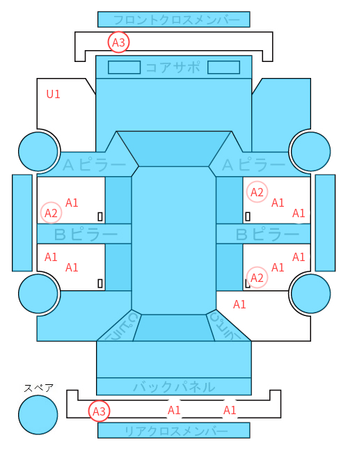 Body condition diagram (damage marks, Japanese labels)