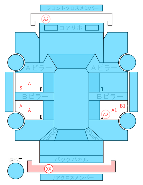Body condition diagram (damage marks, Japanese labels)
