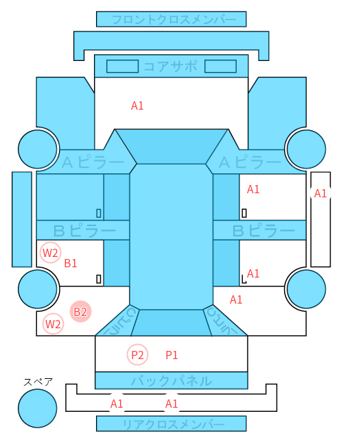 Body condition diagram (damage marks, Japanese labels)