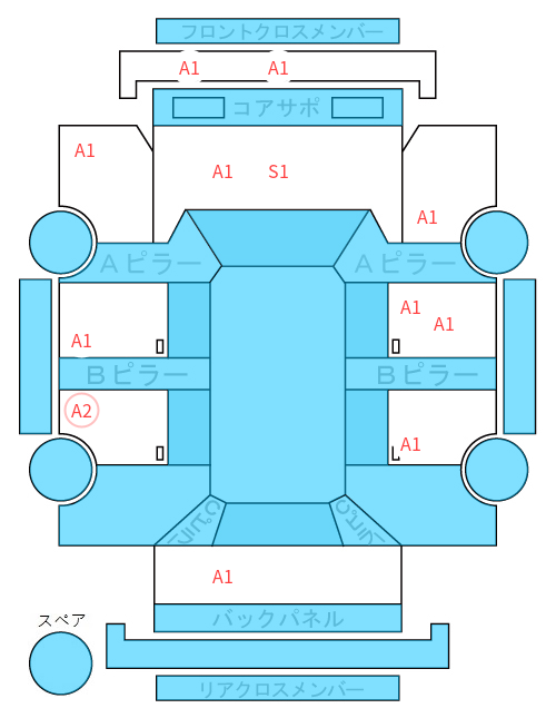 Body condition diagram (damage marks, Japanese labels)