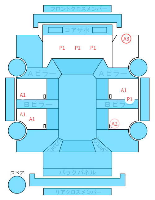 Body condition diagram (damage marks, Japanese labels)