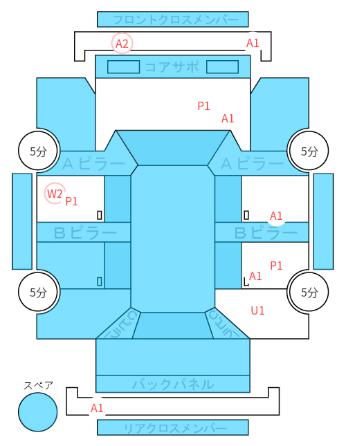 Body condition diagram (damage marks, Japanese labels)