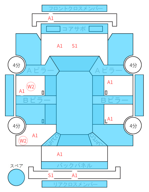 Body condition diagram (damage marks, Japanese labels)