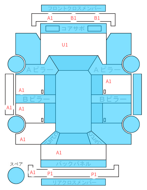 Body condition diagram (damage marks, Japanese labels)