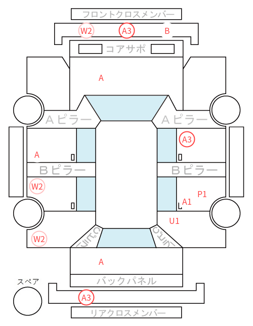 Body condition diagram (damage marks, Japanese labels)