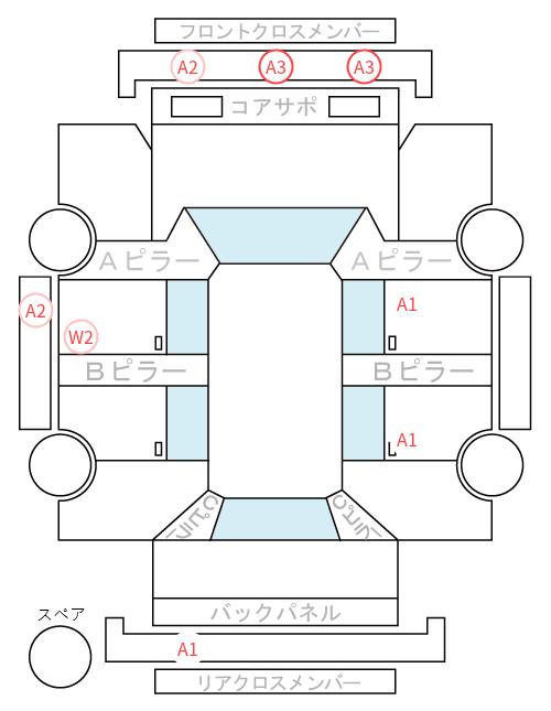 Body condition diagram (damage marks, Japanese labels)