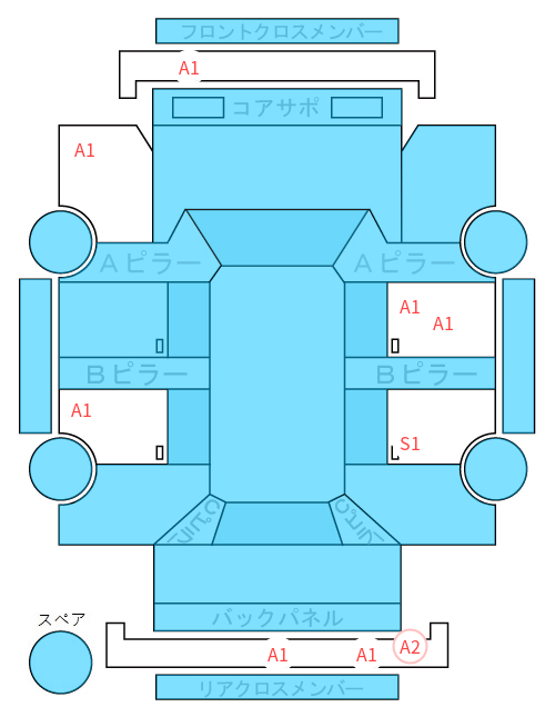 Body condition diagram (damage marks, Japanese labels)