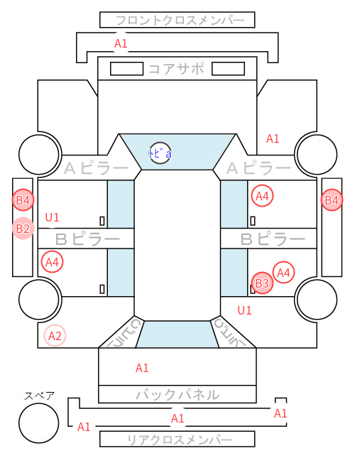 Body condition diagram (damage marks, Japanese labels)