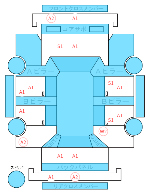 Body condition diagram (damage marks, Japanese labels)