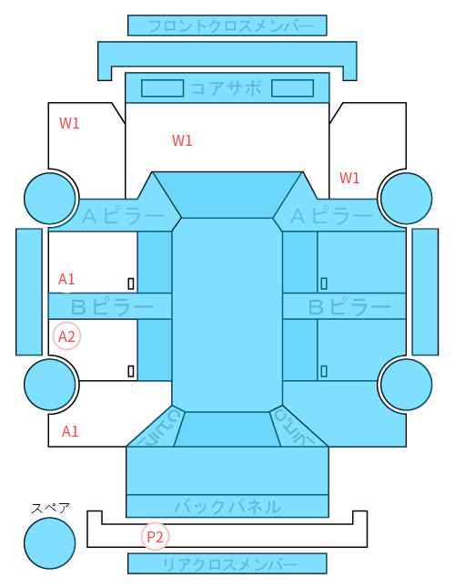 Body condition diagram (damage marks, Japanese labels)