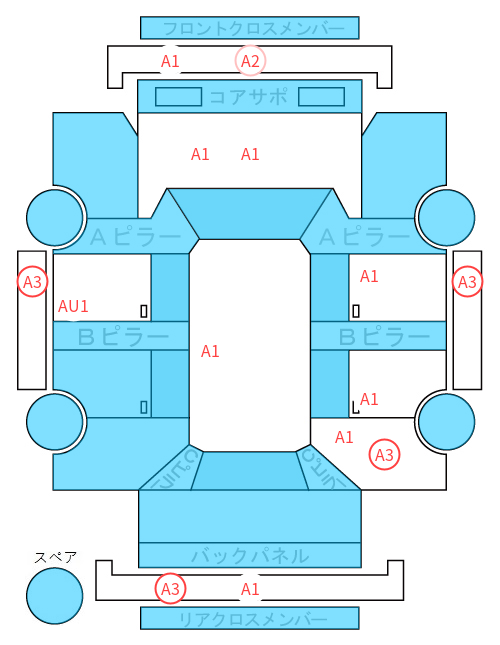 Body condition diagram (damage marks, Japanese labels)