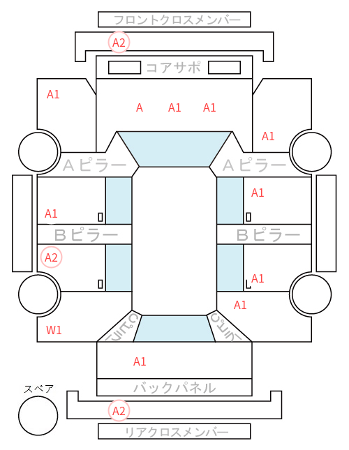 Body condition diagram (damage marks, Japanese labels)