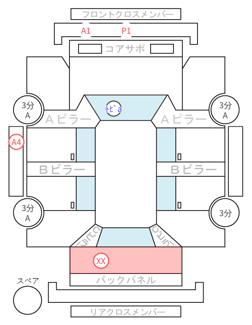 Body condition diagram (damage marks, Japanese labels)