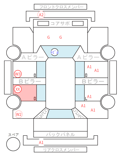 Body condition diagram (damage marks, Japanese labels)