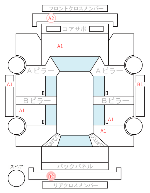 Body condition diagram (damage marks, Japanese labels)