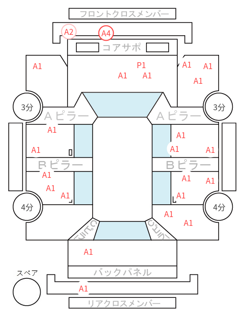 Body condition diagram (damage marks, Japanese labels)
