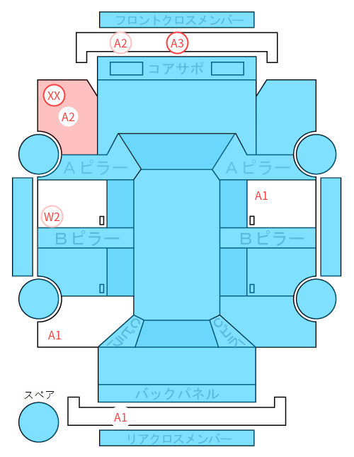 Body condition diagram (damage marks, Japanese labels)