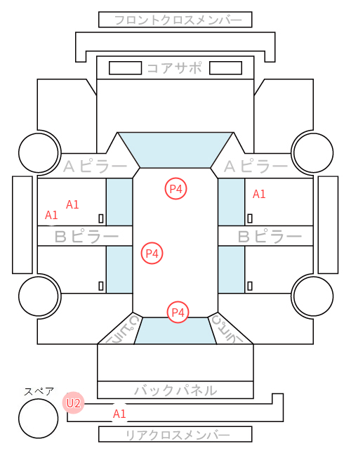 Body condition diagram (damage marks, Japanese labels)
