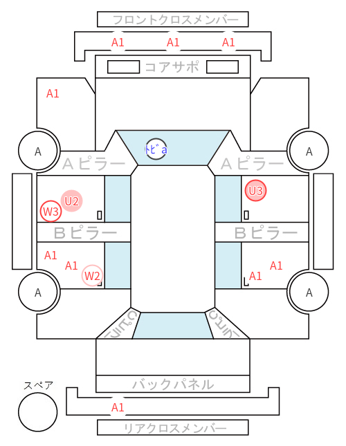 Body condition diagram (damage marks, Japanese labels)