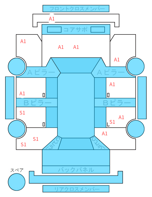 Body condition diagram (damage marks, Japanese labels)