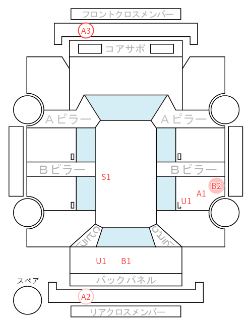 Body condition diagram (damage marks, Japanese labels)