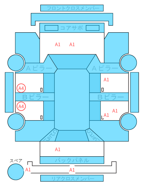 Body condition diagram (damage marks, Japanese labels)