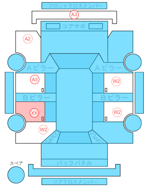 Body condition diagram (damage marks, Japanese labels)